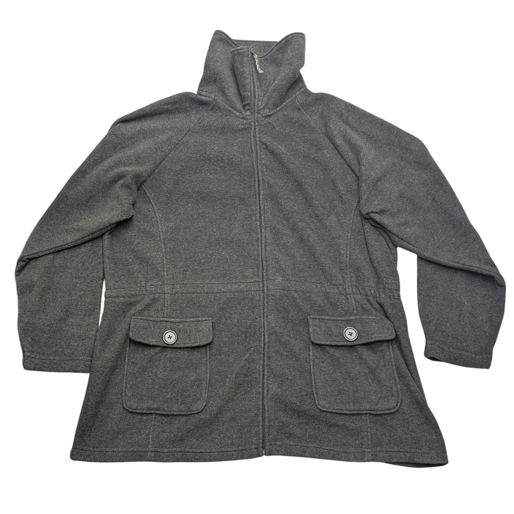 Blair Fleece Jacket Womens XLG Charcoal Grey Full Zip Funnel Neck Elastic Waist